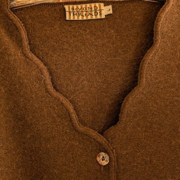 Beyond Threads Alpaca Sweater Jacket Wool Rich Brown Scalloped Edges Structured - Picture 5 of 16